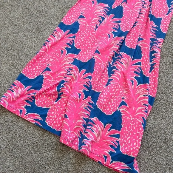 Lilly Pulitzer Taryn Maxi Dress Blue Haven Little Flamenco Size 4 Pink Pineapple - Picture 3 of 11